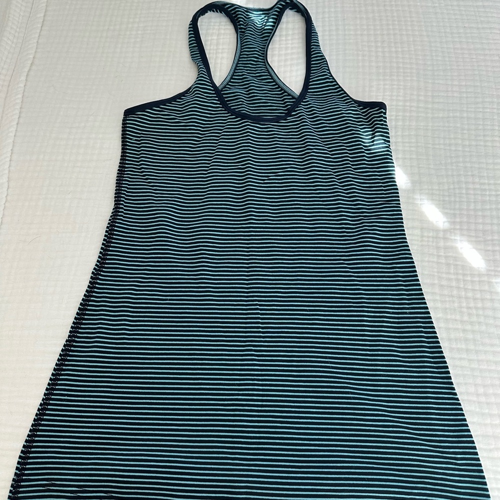 lululemon athletica Dark Blue and Aqua Blue Striped Tank Top